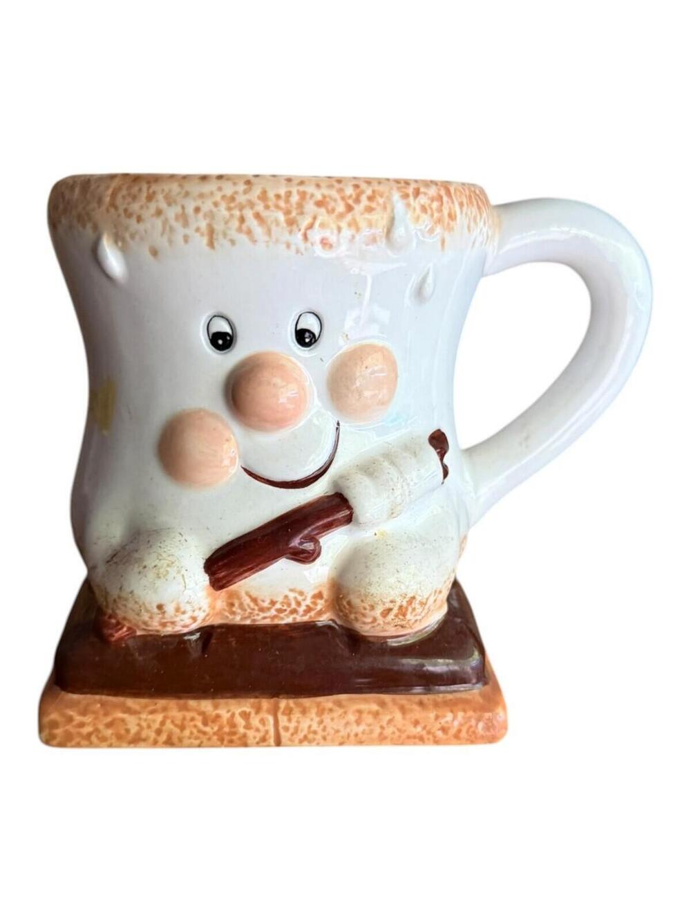 Vintage Houston Harvest Marshmallow S'mores Coffee Mug Cup White Brown Ceramic